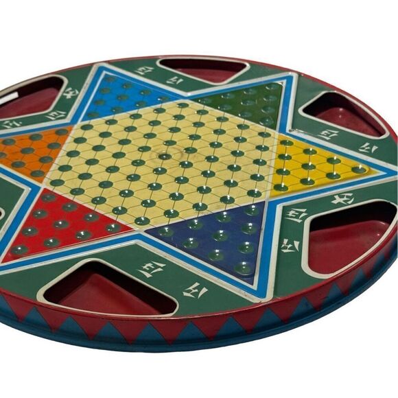 Ohio Art Co Vintage tin metal Chinese checkers / checkers round game board - Picture 9 of 12